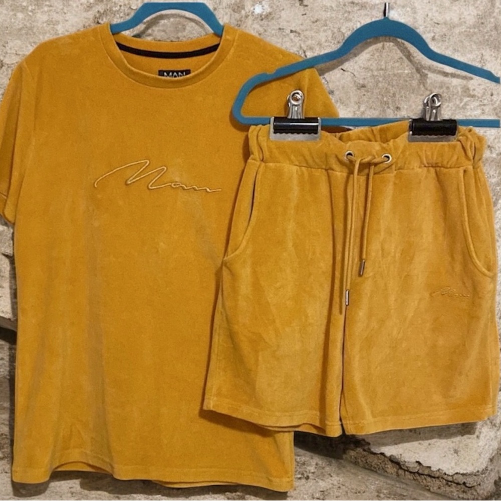 🆕 BoohooMAN Shirt & Shorts Velour velvet like set Streetwear